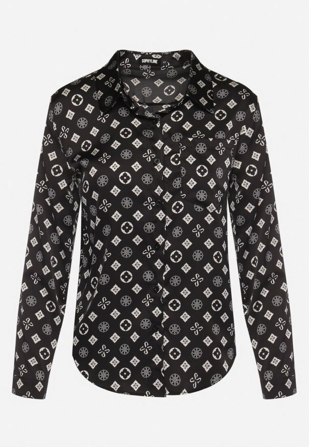 Born2be - Czarna Koszula w Geometryczne Wzory o Klasycznym Fasonie Pielaria. Okazja: na co dzień. Kolor: czarny. Długość rękawa: długi rękaw. Długość: długie. Wzór: geometria. Styl: klasyczny