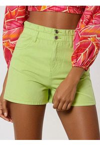Sinsay - Szorty paperbag high waist - zielony. Stan: podwyższony. Kolor: zielony. Materiał: skóra, bawełna #1