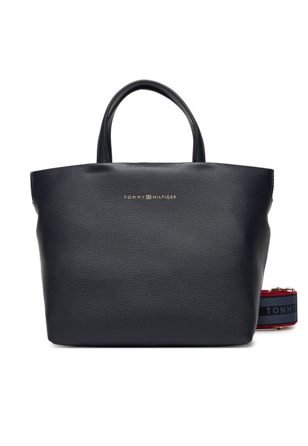 TOMMY HILFIGER - Tommy Hilfiger Torebka Th Logotape Mini Tote AW0AW17694 Granatowy. Kolor: niebieski. Materiał: skórzane