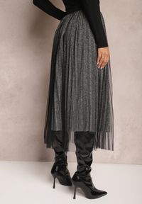 Renee - Czarno-Srebrna Spódnica Voloelle. Kolor: czarny. Materiał: dzianina. Styl: glamour, klasyczny, elegancki #3