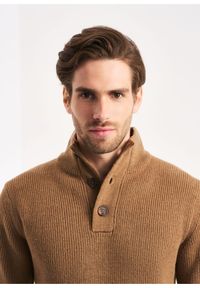 Ochnik - Sweter męski. Kolor: beżowy. Materiał: materiał