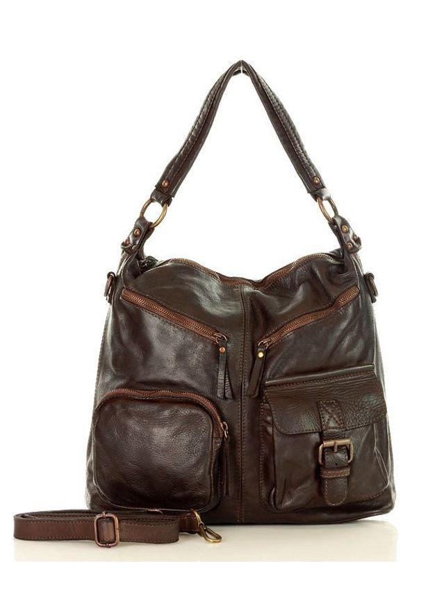 Marco Mazzini handmade - Ciemnobrązowa Włoska Torebka Skórzana Na Ramię Pockets MARCO MAZZINI. Kolor: brązowy. Materiał: skórzane. Rodzaj torebki: na ramię