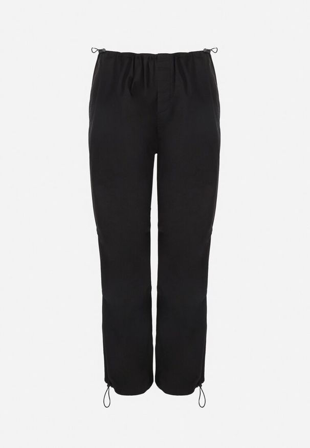 Born2be - Czarne Spodnie Spadochronowe ze Stoperami Wakely. Stan: podwyższony. Kolor: czarny. Materiał: tkanina, bawełna. Wzór: jednolity, gładki