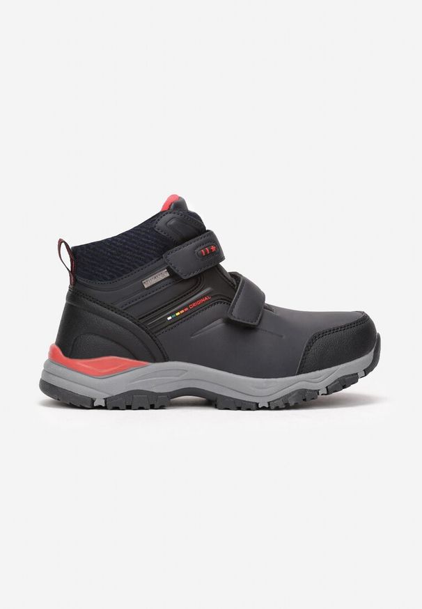 Born2be - Granatowo-Czerwone Botki Sportowe Ocieplone z Rzepami Yahia. Okazja: na uczelnię, na co dzień. Zapięcie: rzepy. Kolor: niebieski. Materiał: jeans. Styl: sportowy
