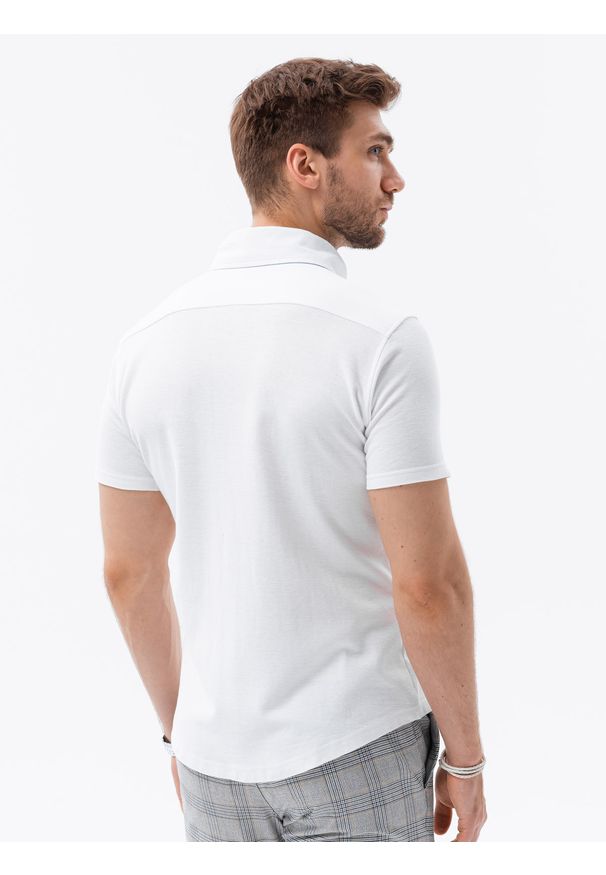 Ombre Clothing - Koszula męska z krótkim rękawem K541 - biała - XXL. Typ kołnierza: kołnierzyk klasyczny. Kolor: biały. Materiał: bawełna, dzianina. Długość rękawa: krótki rękaw. Długość: krótkie. Sezon: lato. Styl: klasyczny