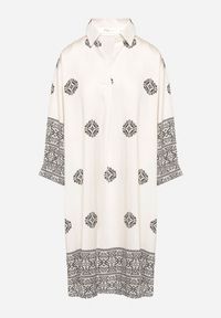 Born2be - Beżowa Wiskozowa Sukienka Ozdobiona Geometrycznym Wzorem Nalanessa. Okazja: na co dzień. Kolor: beżowy. Materiał: wiskoza. Wzór: geometria, aplikacja. Styl: klasyczny, casual, elegancki. Długość: mini #7