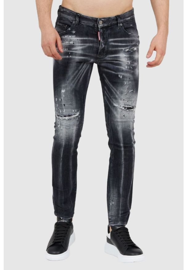 DSQUARED2 Czarne jeansy męskie super twinky jean, Rozmiar 54. Kolor: czarny. Wzór: aplikacja