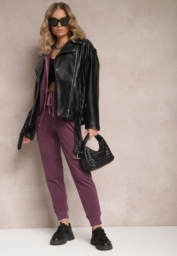 Renee - Ciemnofioletowy Komplet Dresowy 2-częściowy z Bluzą i Spodniami Seraphira. Kolor: fioletowy. Materiał: dresówka