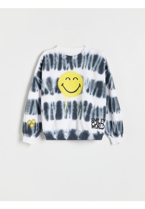 Reserved - Bluza oversize SmileyWorld® - czarny. Kolor: czarny. Materiał: dzianina, bawełna