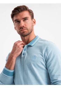 Ombre Clothing - Melanżowy longsleeve męski polo z haftem – niebieski melanż V3 - Rozmiar: XXL. Okazja: na co dzień. Typ kołnierza: polo. Kolor: niebieski. Materiał: bawełna, dzianina. Długość rękawa: długi rękaw. Długość: długie. Wzór: melanż, haft. Styl: klasyczny, sportowy, casual #3