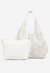 Born2be - Biała Ażurowa Torebka Hobo z Dodatkową Saszetką Frosira. Kolor: biały. Wzór: ażurowy. Materiał: zdobione. Styl: klasyczny, elegancki, casual