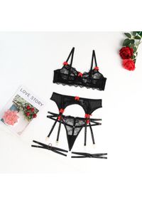 Intica - Komplet bielizny koronkowej z regulowanymi paskami Antera. Kolor: czarny. Materiał: koronka. Wzór: paski, koronka #1