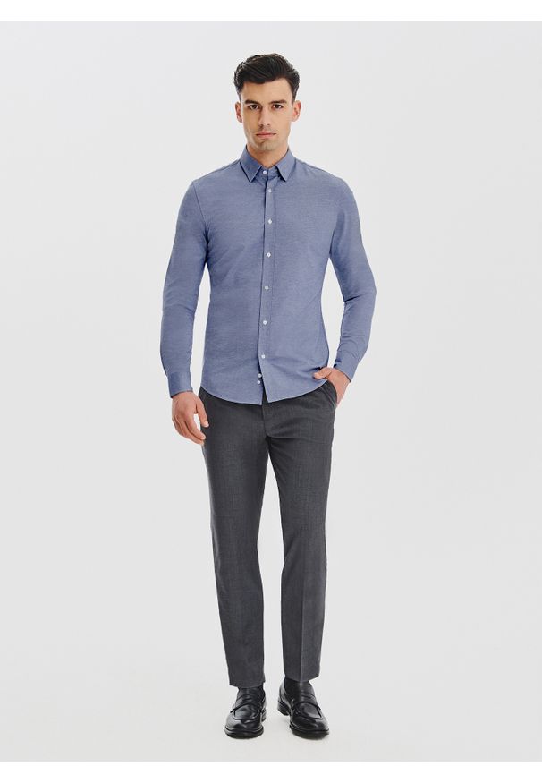 Pako Lorente - PAKO LORENTE – Niebieska koszula melanż. Kolor: niebieski. Materiał: poliester, bawełna. Długość rękawa: długi rękaw. Długość: długie. Wzór: melanż