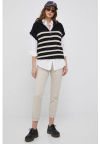 only - Only spodnie damskie kolor beżowy fason chinos medium waist. Kolor: beżowy. Materiał: tkanina #2