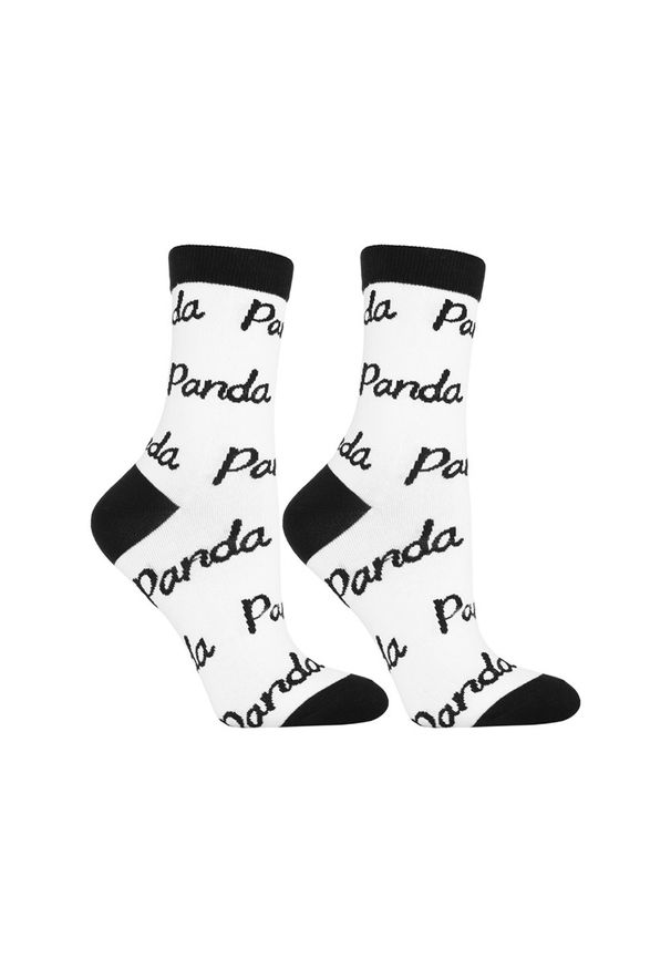 Modne Skarpetki Damskie Panda Moraj Mix 3 Pary. Kolor: biały. Materiał: materiał. Wzór: aplikacja, napisy, paski