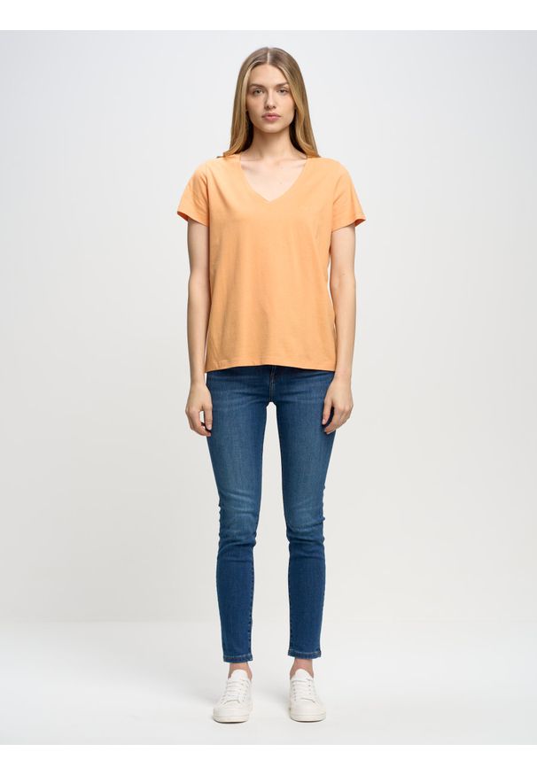 Big-Star - Koszulka damska z bawełny organicznej pomaraŅczowa Giaus 700. Okazja: na co dzień. Kolor: pomarańczowy. Materiał: bawełna. Wzór: haft, aplikacja. Styl: casual, klasyczny, elegancki