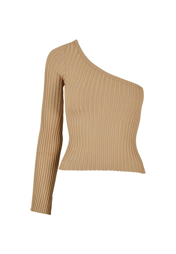 Sweter court z jednym rękawem z dzianiny prążkowanej kobieta Urban Classics. Kolor: beżowy. Materiał: prążkowany, dzianina. Długość: krótkie. Sezon: zima