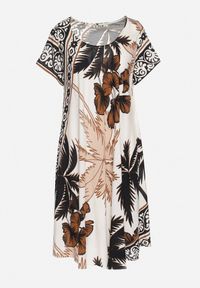 Born2be - Czarna Sukienka z Wiskozy o Rozkloszowanym Kroju w Roślinny Wzór Miratiela. Okazja: na co dzień. Kolor: czarny. Materiał: wiskoza. Długość rękawa: krótki rękaw. Sezon: wiosna, lato. Styl: casual, elegancki #4