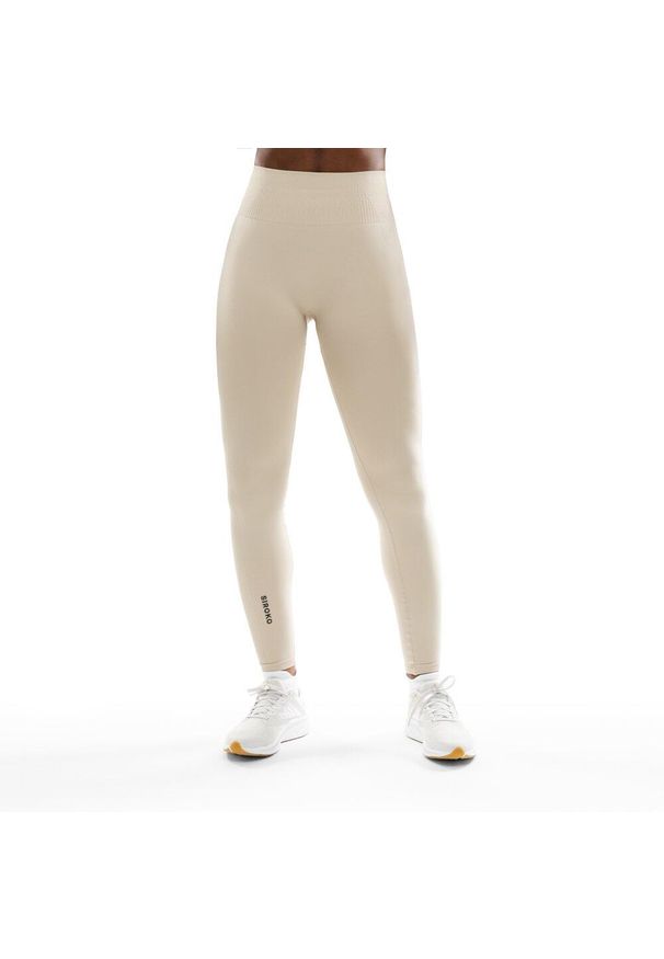 SIROKO - Damskie bezszwowe legginsy sportowe Fitness Siroko Fearless. Kolor: beżowy. Materiał: materiał, tkanina. Sport: fitness
