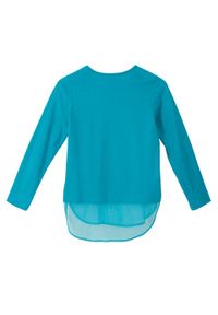Shirt dziewczęcy z długim rękawem i tiulową wstawką bonprix ciemnoturkusowy. Kolor: niebieski. Materiał: tiul. Długość rękawa: długi rękaw. Długość: długie. Wzór: nadruk #3