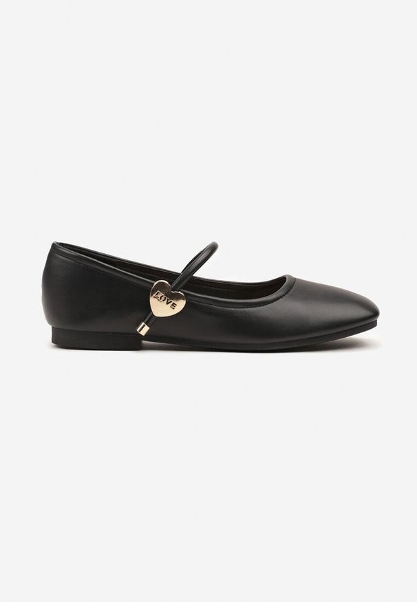Born2be - Czarne Balerinki z Kwadratowym Noskiem i Aplikacją z Sercem Neolitha. Okazja: na co dzień. Zapięcie: pasek. Kolor: czarny. Materiał: jeans. Wzór: aplikacja. Obcas: na obcasie. Styl: wizytowy, elegancki, casual. Wysokość obcasa: niski