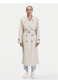 TOMMY HILFIGER - Tommy Hilfiger Trencz WW0WW45632 Beżowy Oversize. Kolor: beżowy. Materiał: syntetyk