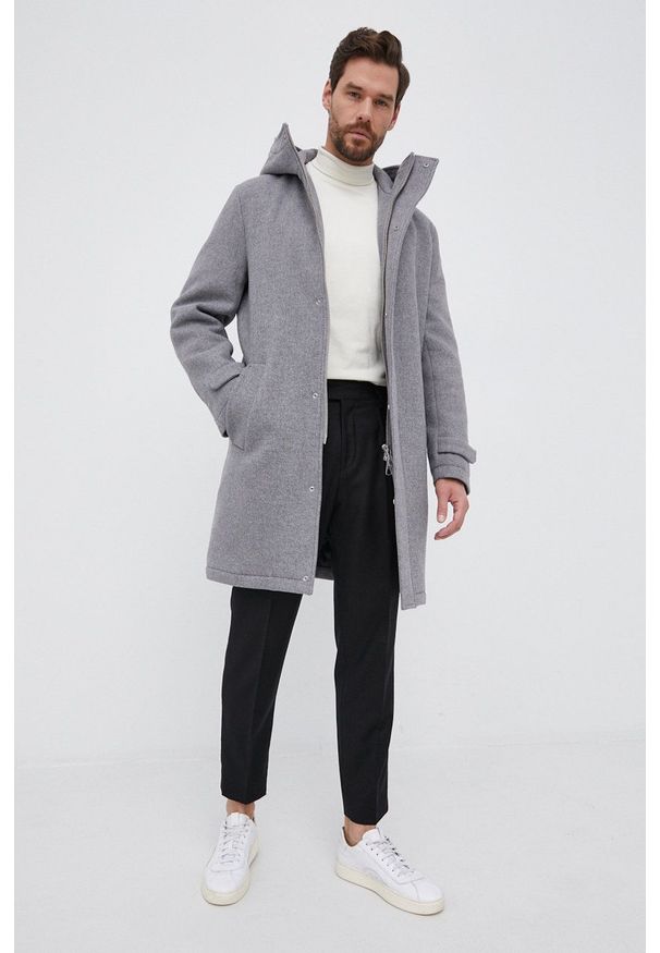 Drykorn - Płaszcz Secset. Okazja: na co dzień. Kolor: szary. Materiał: materiał, wełna. Styl: casual