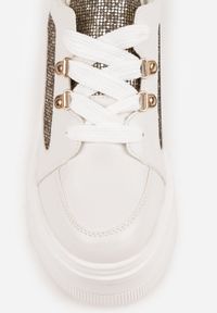 Born2be - Białe Sneakersy Vices na Grubej Podeszwie z Brokatem Sdivona. Okazja: na co dzień. Nosek buta: okrągły. Kolor: biały. Materiał: jeans. Wzór: aplikacja #5