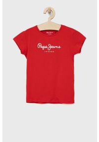 Pepe Jeans t-shirt dziecięcy Hana kolor czerwony. Okazja: na co dzień. Kolor: czerwony. Materiał: dzianina. Długość rękawa: krótki rękaw. Długość: krótkie. Wzór: nadruk. Styl: casual