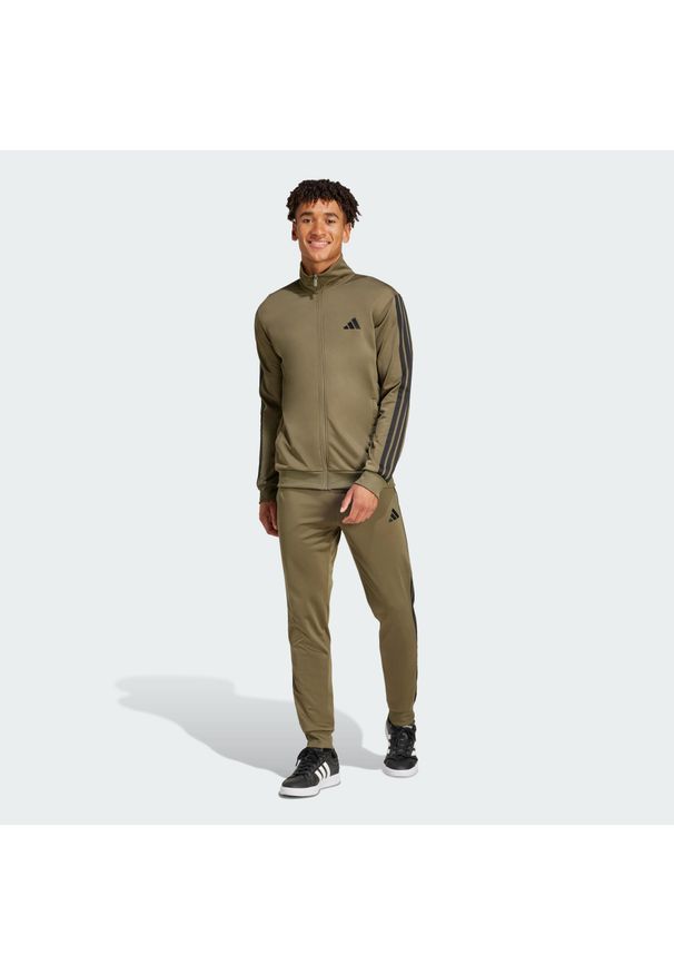 Adidas - Dres Sportswear Basic 3-Stripes Tricot. Kolor: beżowy. Materiał: dresówka