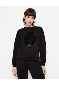 Armani Exchange - ARMANI EXCHANGE - Czarna bawełniana bluza z tygrysem. Kolor: czarny. Materiał: bawełna. Długość rękawa: długi rękaw. Długość: długie. Wzór: nadruk. Styl: klasyczny