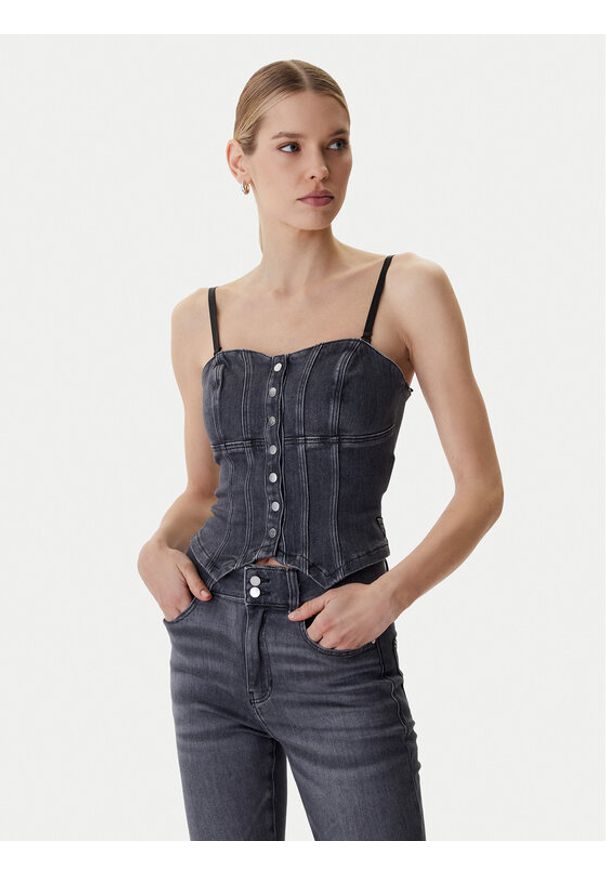 Guess Top W6RH80 D6921 Szary Slim Fit. Kolor: szary. Materiał: bawełna