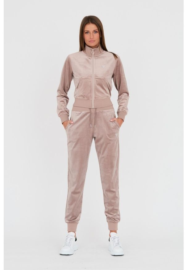 Guess - GUESS Beżowa bluza dresowa. Typ kołnierza: bez kaptura. Kolor: beżowy. Materiał: dresówka