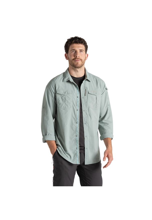 CRAGHOPPERS - Męska Koszula Z Długim Rękawem Adventure III Nosilife. Kolor: zielony. Długość rękawa: długi rękaw. Długość: długie