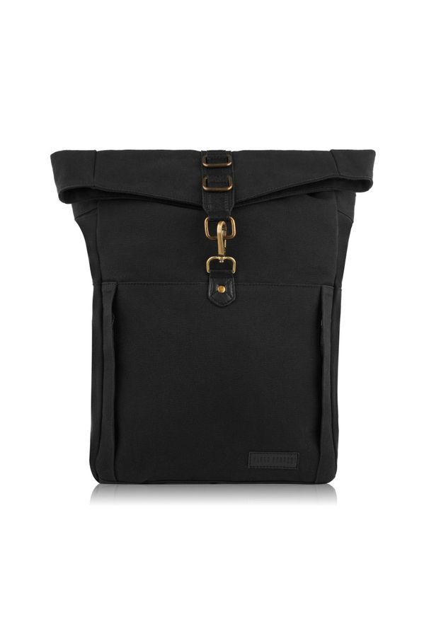 Plecak męski ze skóry wegańskiej PAOLO PERUZZI E-06-BL czarny. Kolor: czarny. Materiał: materiał. Wzór: paski