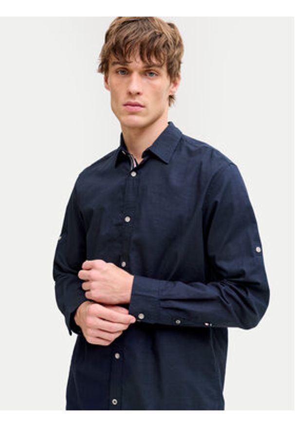 Jack & Jones Koszula Henry 12289197 Granatowy Regular Fit. Kolor: niebieski. Materiał: bawełna