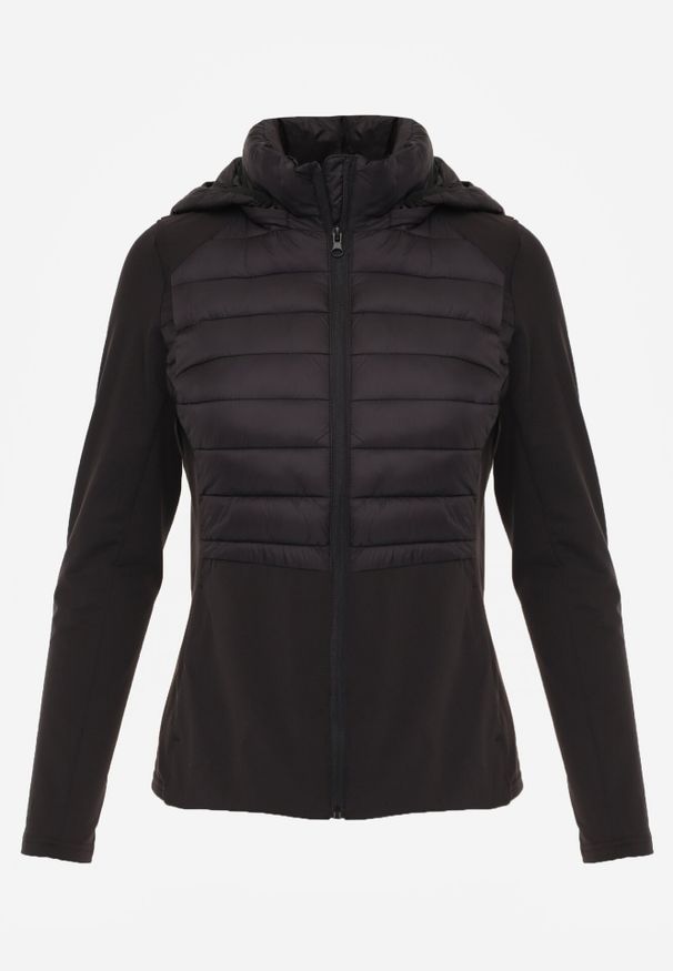 Born2be - Czarna Pikowana Kurtka Przejściowa z Kapturem i Elastycznymi Rękawami Nikitha. Okazja: na co dzień. Typ kołnierza: kaptur. Kolor: czarny. Materiał: jeans, nylon. Styl: elegancki, casual, klasyczny, sportowy