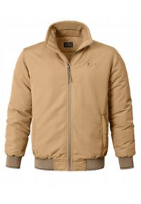Ocieplona Zimowa Kurtka z Wysokim Kołnierzem - Pako Jeans - Beżowa. Kolor: brązowy, wielokolorowy, beżowy. Materiał: tkanina, poliester. Sezon: zima