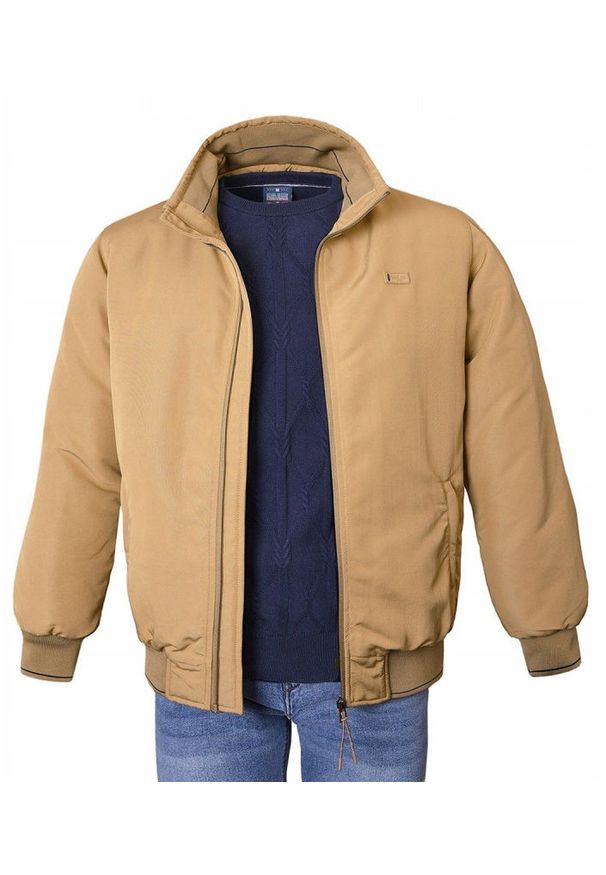 Ocieplona Zimowa Kurtka z Wysokim Kołnierzem - Pako Jeans - Beżowa. Kolor: beżowy, wielokolorowy, brązowy. Materiał: tkanina, poliester. Sezon: zima