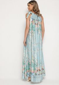 Born2be - Jasnozielona Satynowa Sukienka w Kwiaty z Ozdobnym Wiązaniem Fenasella. Okazja: na co dzień. Kolor: zielony. Materiał: satyna. Wzór: kwiaty. Typ sukienki: proste. Styl: wizytowy, klasyczny, casual, elegancki #4