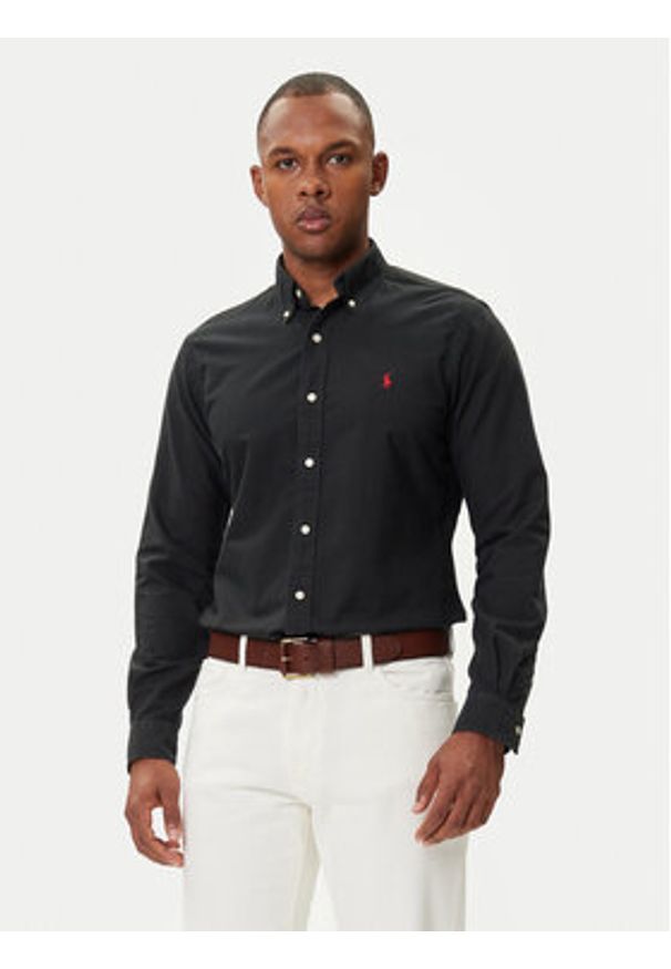 Polo Ralph Lauren Koszula Bsr 710772290 Czarny Custom Fit. Typ kołnierza: polo. Kolor: czarny. Materiał: bawełna