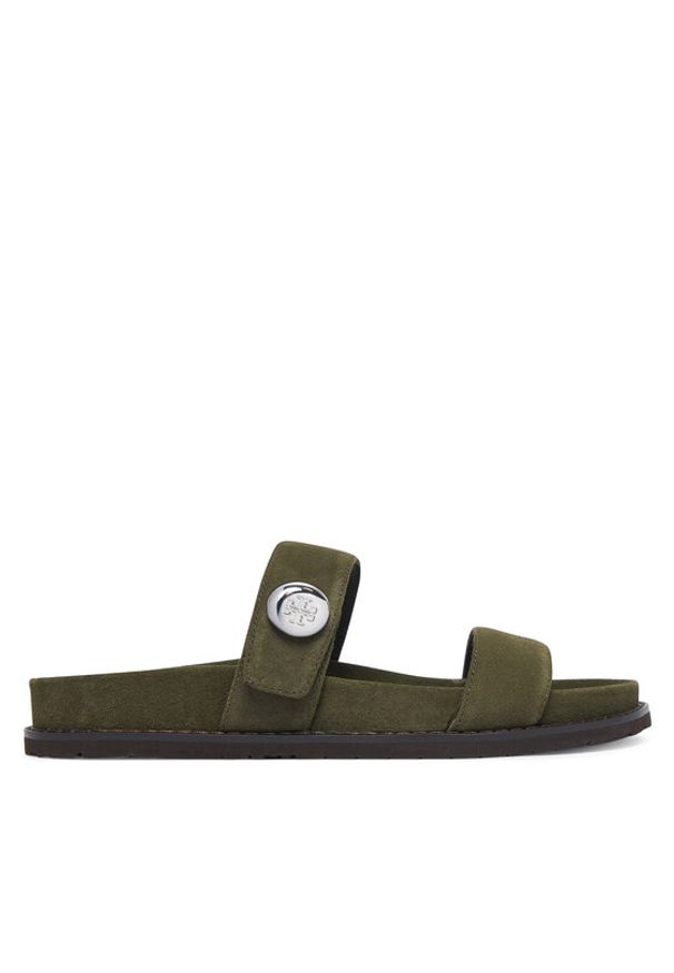 Tory Burch Klapki 183266 Zielony. Kolor: zielony. Materiał: zamsz, skóra