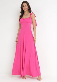 Born2be - Ciemnoróżowa Rozkloszowana Sukienka Maxi z Wiązanymi Ramiączkami Lisija. Kolor: różowy. Długość rękawa: na ramiączkach. Styl: elegancki. Długość: maxi #1