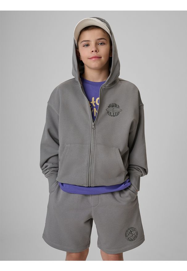 4f - 4F Bluza dresowa loose z kapturem chłopięca - szara 158/164 (12-14 lat). Okazja: na uczelnię, na co dzień, na spacer. Typ kołnierza: kaptur. Kolor: szary. Materiał: dresówka. Sezon: lato. Styl: casual
