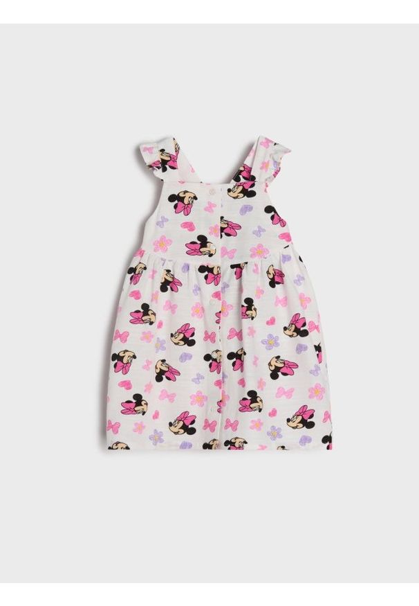 Sinsay - Bawełniana sukienka na ramiączkach z falbanami Minnie Mouse - kremowy. Kolor: kremowy. Materiał: bawełna. Wzór: motyw z bajki