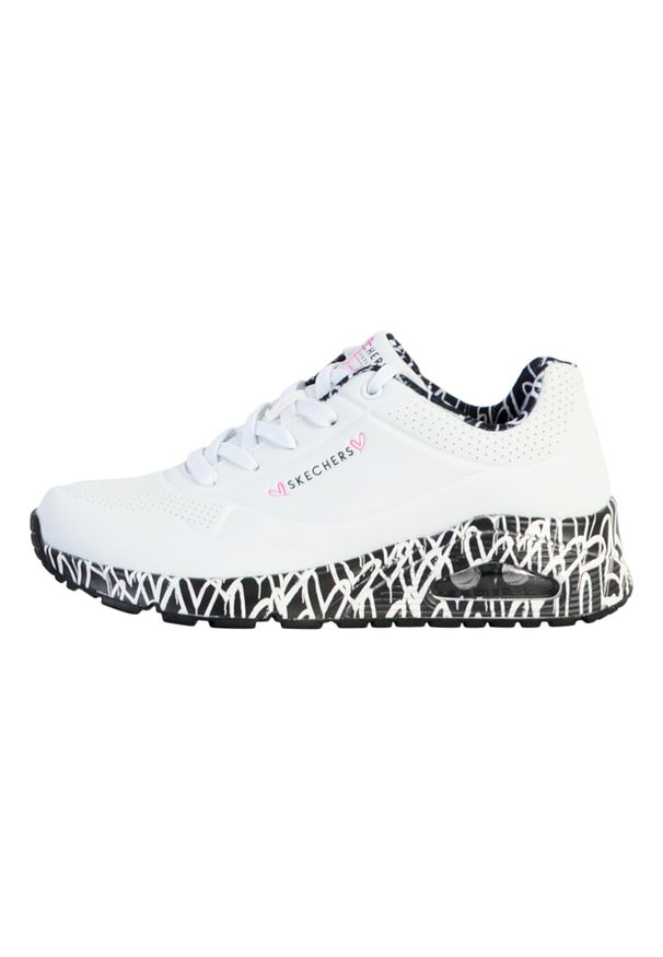 skechers - Buty do chodzenia damskie Skechers Uno. Zapięcie: sznurówki. Kolor: czarny, biały, wielokolorowy. Materiał: materiał, syntetyk. Szerokość cholewki: normalna. Sport: turystyka piesza