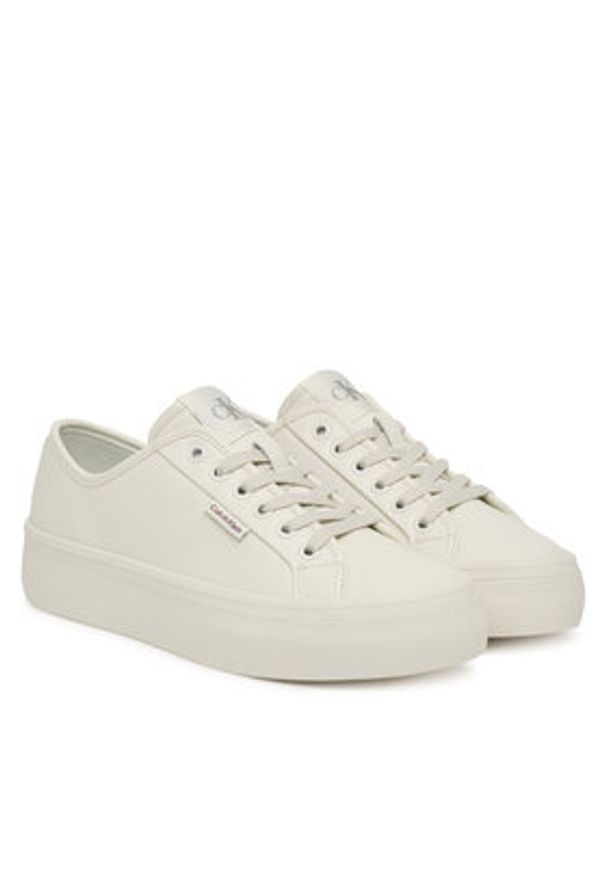 Calvin Klein Sneakersy Vulc Flatf Lace Up Lth YW0YW01932 Biały. Kolor: biały. Materiał: skóra