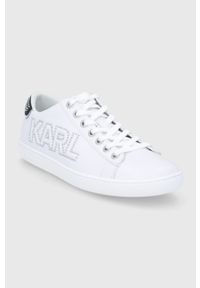 Karl Lagerfeld Buty skórzane kolor biały na płaskiej podeszwie. Nosek buta: okrągły. Zapięcie: sznurówki. Kolor: biały. Materiał: skóra. Obcas: na płaskiej podeszwie #5