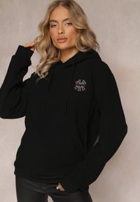 Renee - Czarna Bluza z Kapturem i Ozdobnym Haftem Gamalie. Typ kołnierza: kaptur. Kolor: czarny. Wzór: haft. Styl: elegancki #5