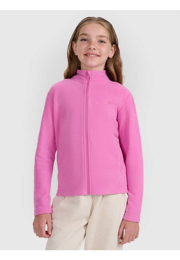 4f - 4F Polar ze stójką slim dziewczęcy - różowy 152 (11-12 lat). Typ kołnierza: kołnierzyk stójkowy. Kolor: różowy. Materiał: polar. Wzór: gładki. Sezon: lato. Sport: turystyka piesza, wspinaczka, snowboard, narciarstwo